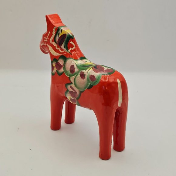 Red Swedish Dala Horse Nils Olsson 5" Tall Wooden - Picture 3 of 6